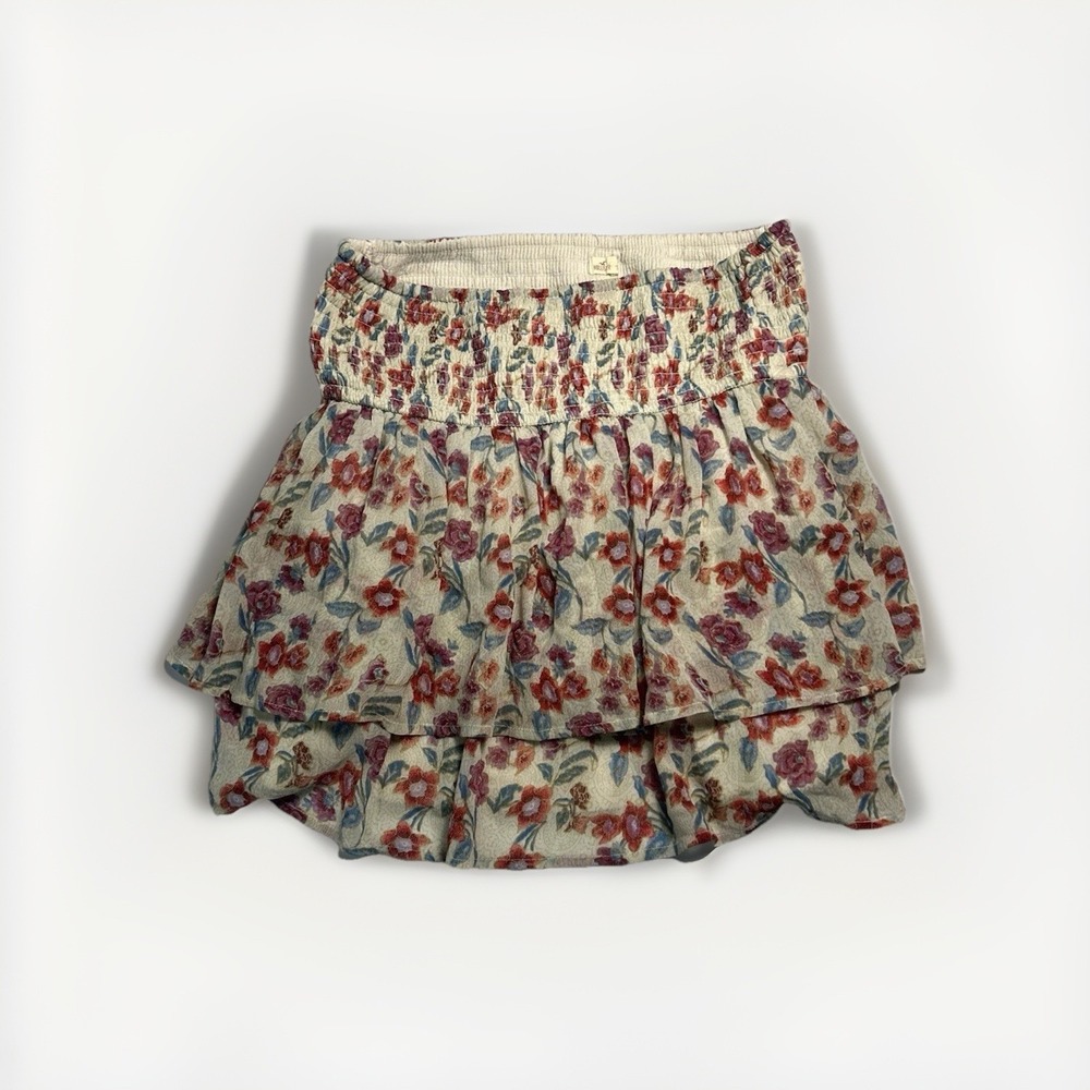 HOLLISTER Y2K Vintage smocked Ditzy Floral Mini Ruffle Skirt women's size S (232